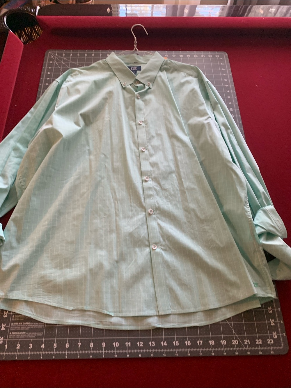 Stafford Mint Green Pinstripe Button-Up Dress Shirt